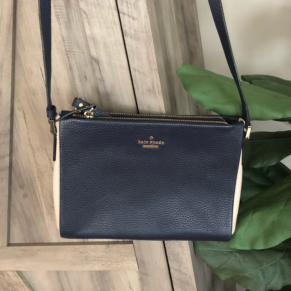 KATE SPADE Double Zip Navy Blue & White Crossbody